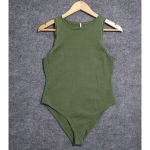 Free People Bodysuit Women Medium Green Tank Round Neck Casual City Athleisure